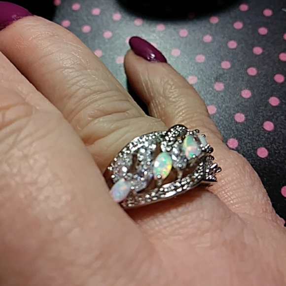 Sz7 Wedding/anniversary ring.Opal& Sapphires - Picture 2 of 6